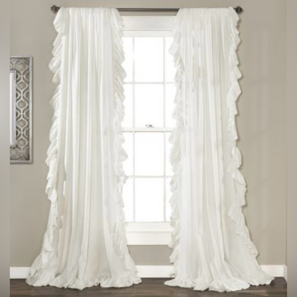 The Gray Barn Gila Ruffled Edge Curtain Panel Pair 54"W x 84"L - Ivory